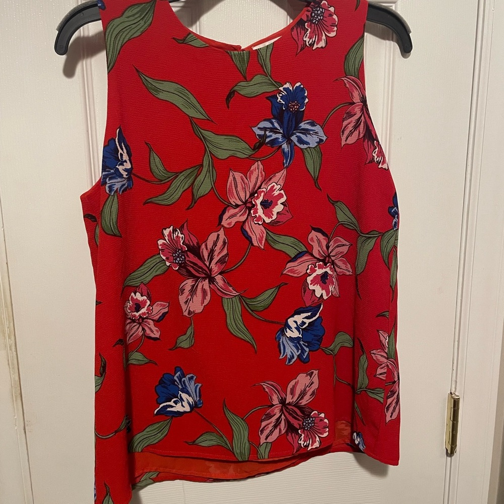 Elegant Red and Blue Blouse with Vibrant Design